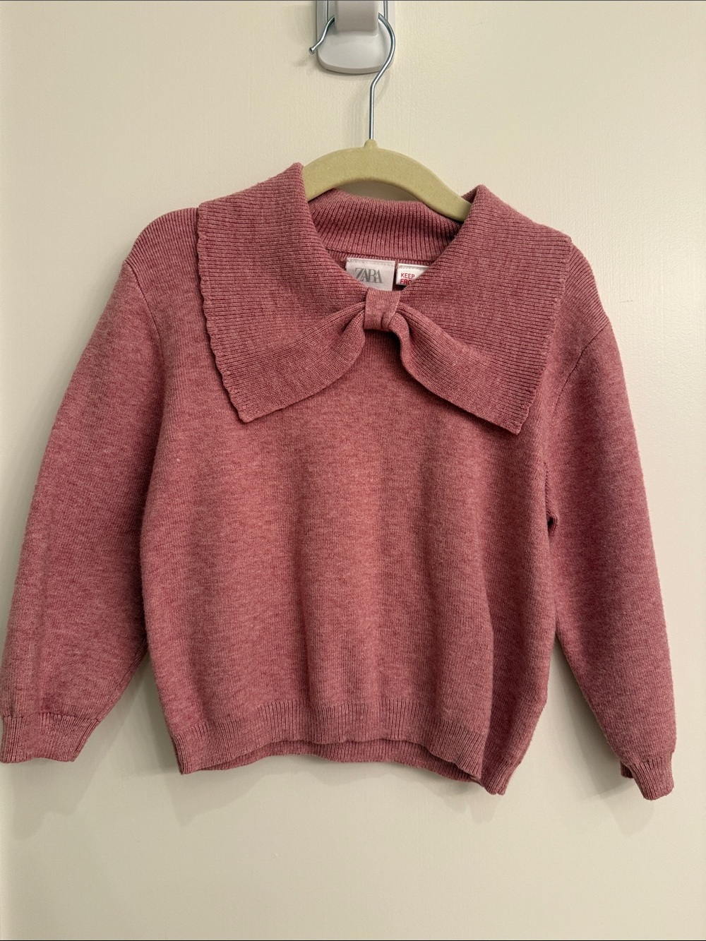 ZARA Dusty Rose Knit Sweater with Bow Collar